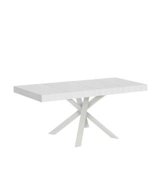 Mesa Clerk Premium con patas blancas D.90 - Mesa extensible 90x90/194 cm Clerk Premium con tablero de Fresno Blanco - Patas blancas