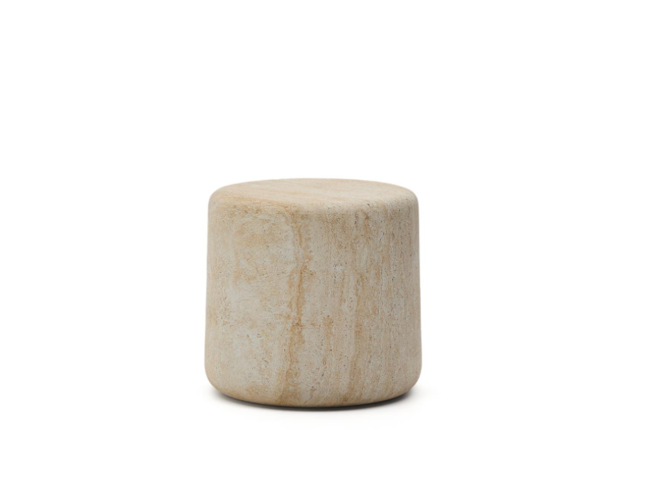 Mesa auxiliar Drasi de hormigón con acabado efecto travertino, Ø 46 cm