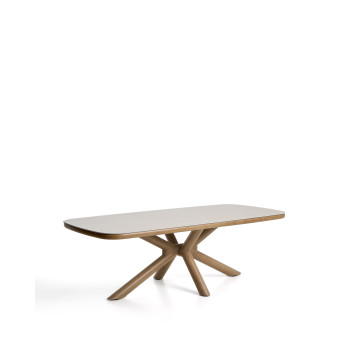 Mesa de exterior Mirtia en aluminio efecto madera y piedra sinterizada color crudo, 240 x 110 cm
