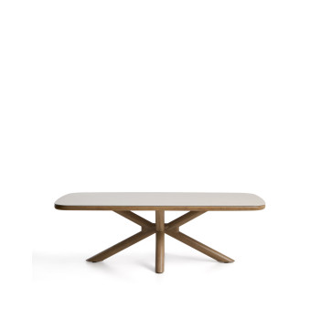 Mesa de exterior Mirtia en aluminio efecto madera y piedra sinterizada color crudo, 240 x 110 cm