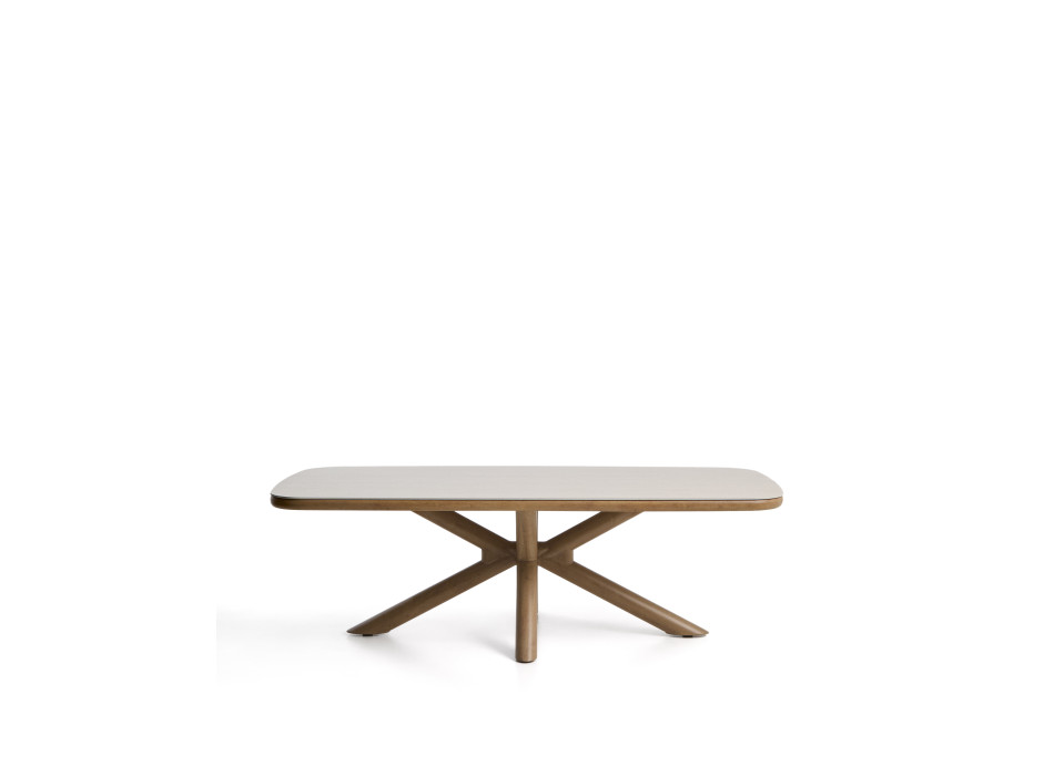 Mesa de exterior Mirtia en aluminio efecto madera y piedra sinterizada color crudo, 240 x 110 cm