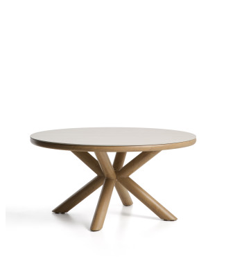 Mesa de exterior Mirtia en aluminio efecto madera y piedra sinterizada color crudo, Ø 148 cm