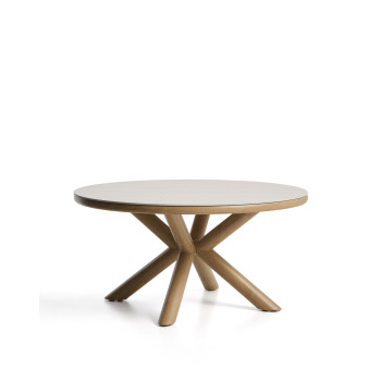 Mesa de exterior Mirtia en aluminio efecto madera y piedra sinterizada color crudo, Ø 148 cm