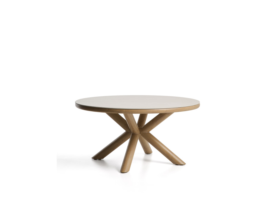 Mesa de exterior Mirtia en aluminio efecto madera y piedra sinterizada color crudo, Ø 148 cm