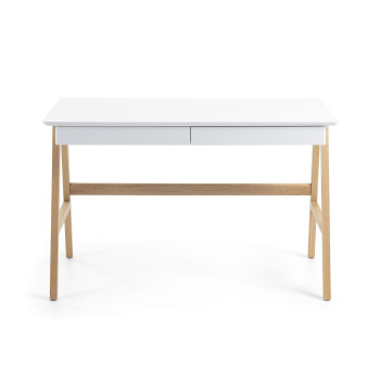 Mesa Dyana en MDF lacado en blanco con patas de fresno macizo 120 x 60 cm