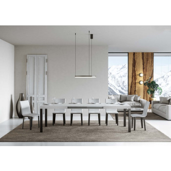 Mesa Everyday con patas antracita D.90 - Mesa extensible 90x120/380 cm Everyday Fresno Blanco con patas antracita