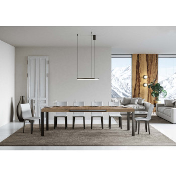 Mesa Everyday con patas antracita D.90 - Mesa extensible 90x200/304 cm Everyday Fresno Blanco con patas antracita