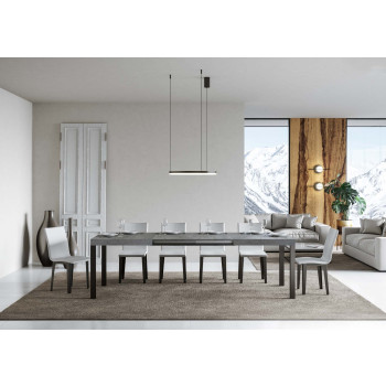 Mesa Everyday con patas antracita D.90 - Mesa extensible 90x200/304 cm Everyday Fresno Blanco con patas antracita