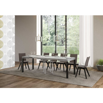Mesa Everyday con patas antracita D.90 - Mesa extensible 90x90/246 cm Everyday Fresno Blanco con patas antracita