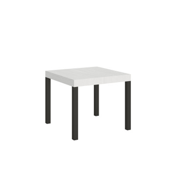 Mesa Everyday con patas antracita D.90 - Mesa extensible 90x90/246 cm Everyday Fresno Blanco con patas antracita
