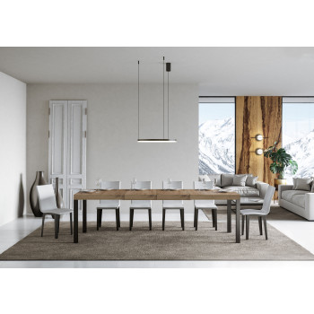 Mesa Everyday Premium con patas antracita D.90 - Mesa extensible 90x200/460 cm Everyday Premium Fresno Blanco con patas antracita