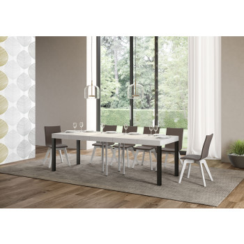 Mesa Everyday Premium con patas antracita D.90 - Mesa extensible 90x90/246 cm Everyday Premium Fresno Blanco con patas antracita