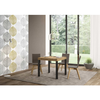 Mesa Everyday Premium con patas antracita D.90 - Mesa extensible 90x90/246 cm Everyday Premium Fresno Blanco con patas antracita