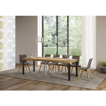Mesa Everyday Premium con patas antracita D.90 - Mesa extensible 90x90/246 cm Everyday Premium Fresno Blanco con patas antracita