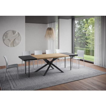 Mesa Famas = Vindral Madera maciza descortezada - Mesa extensible 90x140/240 cm Vindral Patas roble antracita descortezado