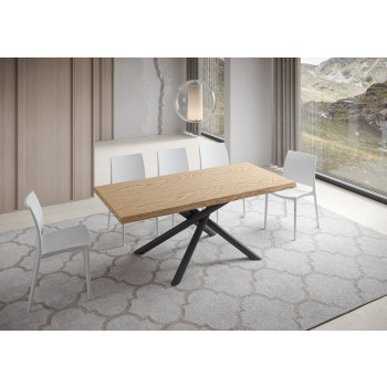 Mesa Famas = Vindral Madera maciza descortezada - Mesa extensible 90x200/300 cm Vindral Patas roble antracita descortezado