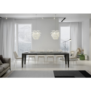 Mesa Flame Evolution con patas y estructura antracita D.90 - Mesa extensible 160/264x90 cm Flame Evolution fresno blanco con estructura y patas antracita