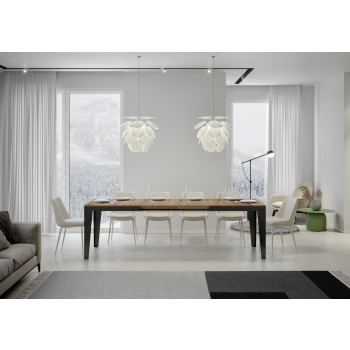 Mesa Flame Evolution con patas y estructura antracita D.90 - Mesa extensible 160/264x90 cm Flame Evolution fresno blanco con estructura y patas antracita