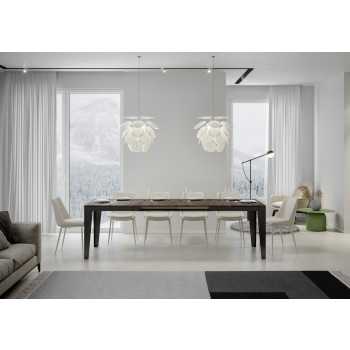 Mesa Flame Evolution con patas y estructura antracita D.90 - Mesa extensible 160/420x90 cm Flame Evolution fresno blanco con estructura y patas antracita