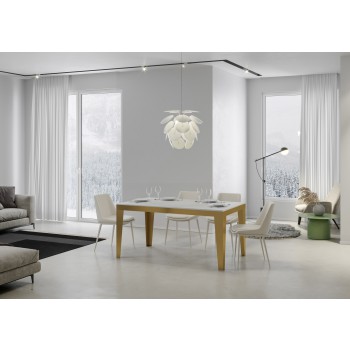 Mesa Flame Evolution Gold - Mesa extensible 90x120/224 cm Flame Evolution Estructura de fresno blanco dorado