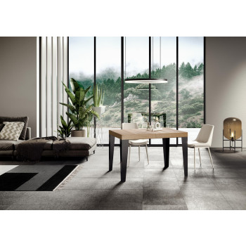 Mesa Flame con patas antracita D.80 - Mesa extensible 140/224x80cm Fresno blanco Flame con patas antracita