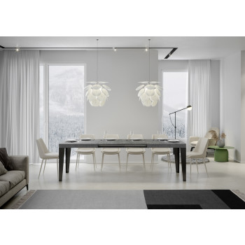 Mesa Flame con patas antracita D.90 - Mesa extensible 160/420x90 cm Fresno blanco Flame con patas antracita