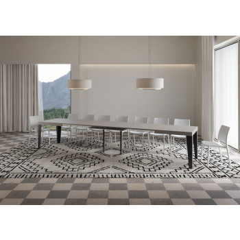 Mesa Flame con patas antracita D.90 - Mesa extensible 160/420x90 cm Fresno blanco Flame con patas antracita