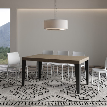 Mesa Flame con patas antracita D.90 - Mesa extensible 160/420x90 cm Fresno blanco Flame con patas antracita
