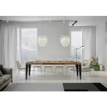 Mesa Flame con patas antracita D.90 - Mesa extensible 200/304x90 cm Fresno blanco Flame con patas antracita