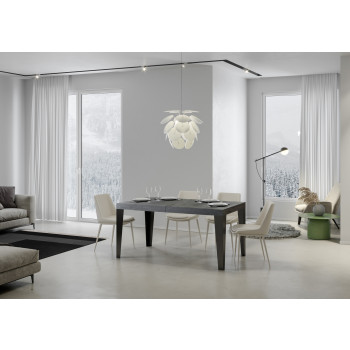 Mesa Flame con patas antracita D.90 - Mesa extensible 200/460x90 cm Fresno blanco Flame con patas antracita