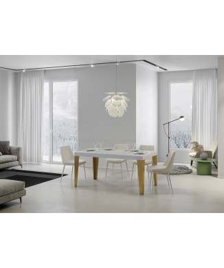 Mesa Flame Gold - Mesa extensible 90x130/390 cm Estructura de fresno blanco flameado dorado