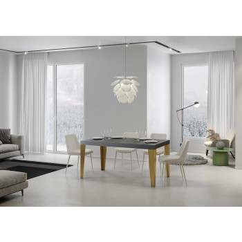 Mesa Flame Gold - Mesa extensible 90x160/264 cm Estructura de fresno blanco flameado dorado