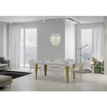 Mesa Flame Gold - Mesa extensible 90x160/264 cm Estructura de fresno blanco flameado dorado