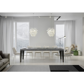 Mesa Flame Premium con patas antracita D.90 - Mesa extensible 160/420x90 cm Flame Premium fresno blanco con patas antracita