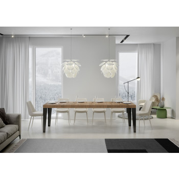 Mesa Flame Premium con patas antracita D.90 - Mesa extensible 160/420x90 cm Flame Premium fresno blanco con patas antracita