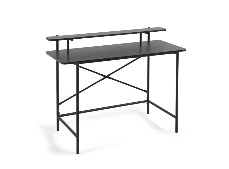 Mesa Galatia de melamina negra con patas de metal pintado negro 120 x 60 cm