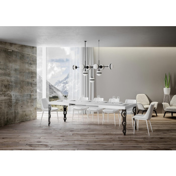 Mesa Karamay con patas antracita D.90 - Mesa extensible Karamay 140/400x90 cm fresno blanco con patas antracita