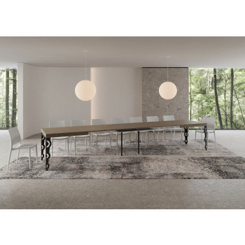 Mesa Karamay con patas antracita D.90 - Mesa extensible 200/460x90 cm Karamay fresno blanco con patas antracita