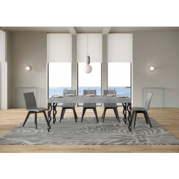 Mesa Karamay Premium con patas antracita D.90 - Mesa extensible 130/390x90 cm Karamay Premium fresno blanco con patas antracita