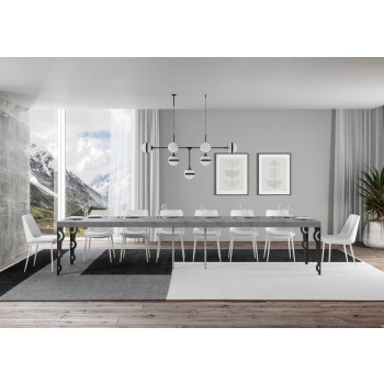 Mesa Karamay Premium con patas antracita D.90 - Mesa extensible 140/400x90 cm Karamay Premium fresno blanco con patas antracita