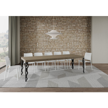 Mesa Karamay Premium con patas antracita D.90 - Mesa extensible 160/420x90 cm Karamay Premium fresno blanco con patas antracita