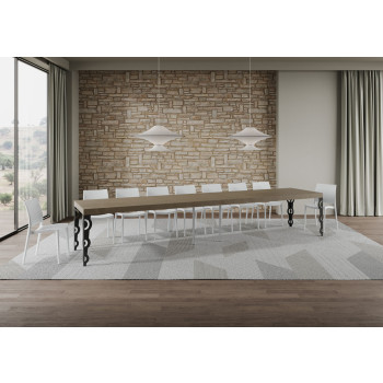 Mesa Karamay Premium con patas antracita D.90 - Mesa extensible 160/420x90 cm Karamay Premium fresno blanco con patas antracita