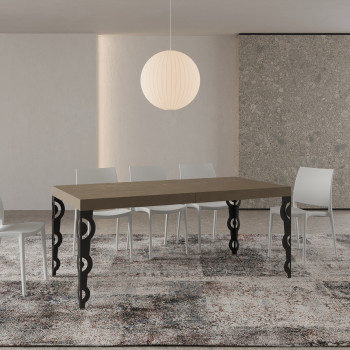 Mesa Karamay Premium con patas antracita D.90 - Mesa extensible 200/304x90 cm Karamay Premium fresno blanco con patas antracita