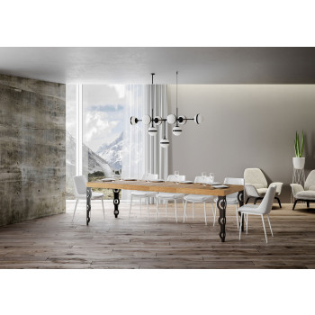 Mesa Karamay Premium con patas antracita D.90 - Mesa extensible 200/304x90 cm Karamay Premium fresno blanco con patas antracita