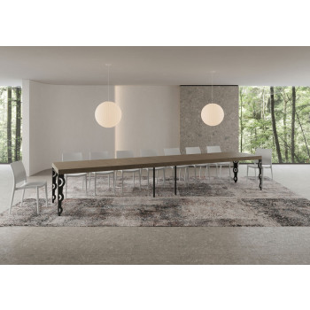 Mesa Karamay Premium con patas antracita D.90 - Mesa extensible 200/460x90 cm Karamay Premium fresno blanco con patas antracita