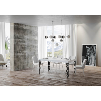 Mesa Karamay Premium con patas antracita D.90 - Mesa extensible 200/460x90 cm Karamay Premium fresno blanco con patas antracita