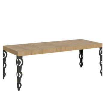 Mesa Karamay Premium con patas antracita D.90 - Mesa extensible 200/460x90 cm Karamay Premium fresno blanco con patas antracita