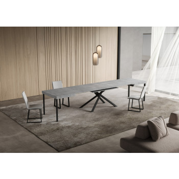 Mesa Niket con patas antracita D.90 - Mesa extensible Niket 90x120/380 cm fresno blanco con patas antracita