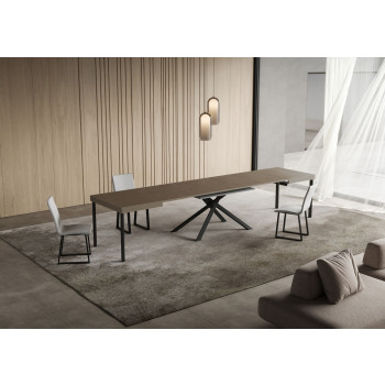 Mesa Niket con patas antracita D.90 - Mesa extensible Niket 90x120/380 cm fresno blanco con patas antracita