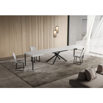 Mesa Niket con patas antracita D.90 - Mesa extensible Niket 90x120/380 cm fresno blanco con patas antracita